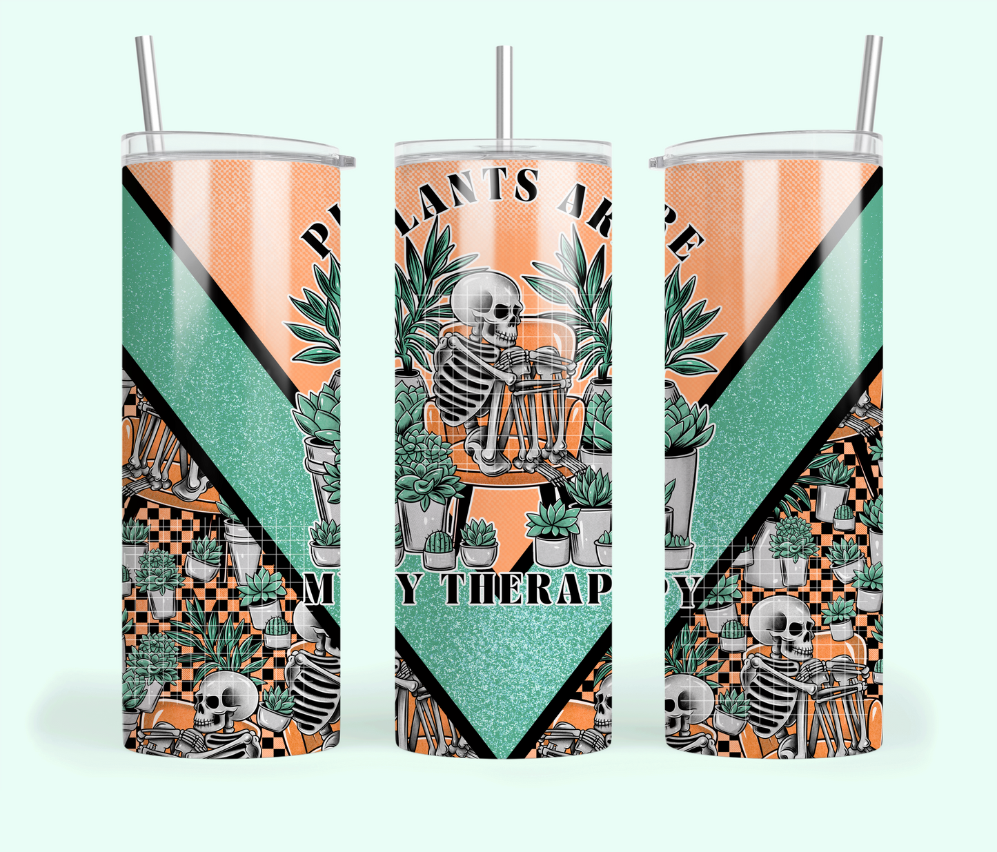 Plants are my Therapy Insulated Tumbler with Plastic Lid and Sealed Reusable Straw | Hot/Cold Tumbler