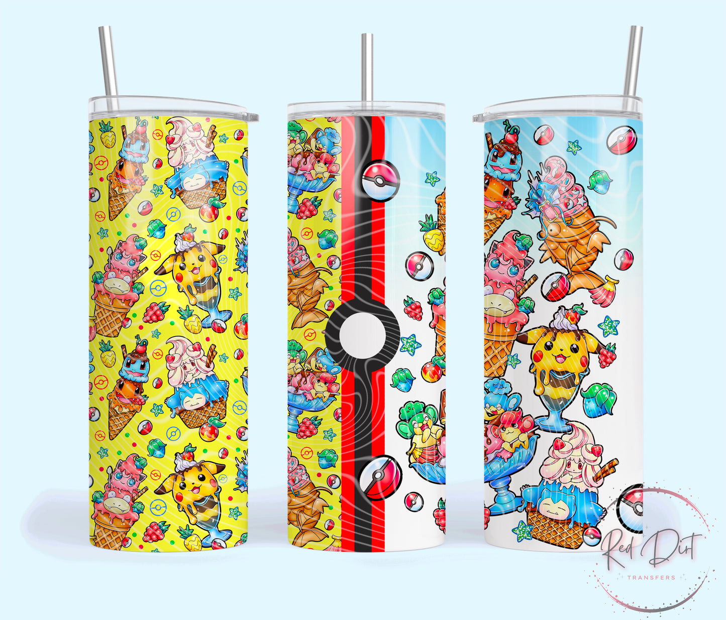 Pikachu Ice Cream Insulated Tumbler with Plastic Lid and Sealed Reusable Straw | Trendy Summer Cup | Hot/Cold Tumbler
