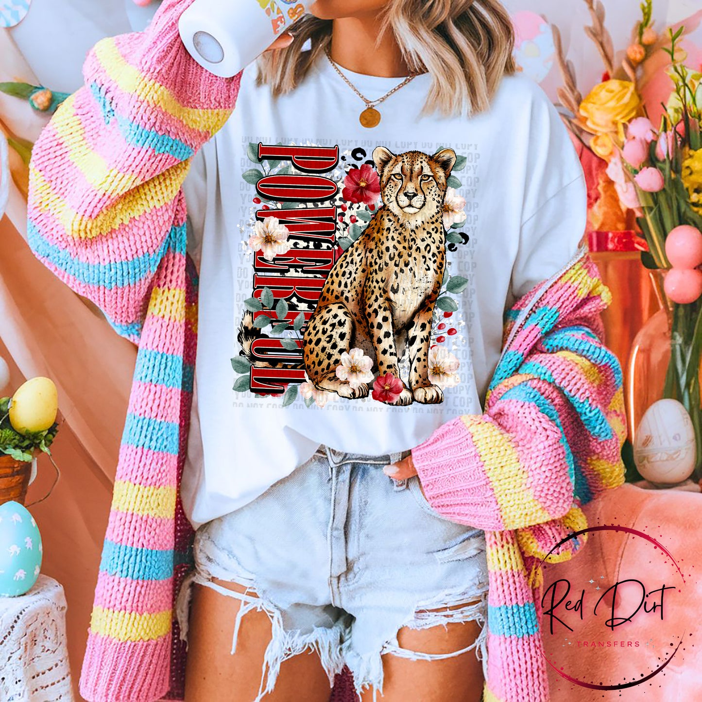 Powerful Cheetah DTF Transfer, Floral Leopard Transfer, Bold Animal Print Design, Trendy Graphic Tee Transfer, Ready to Press