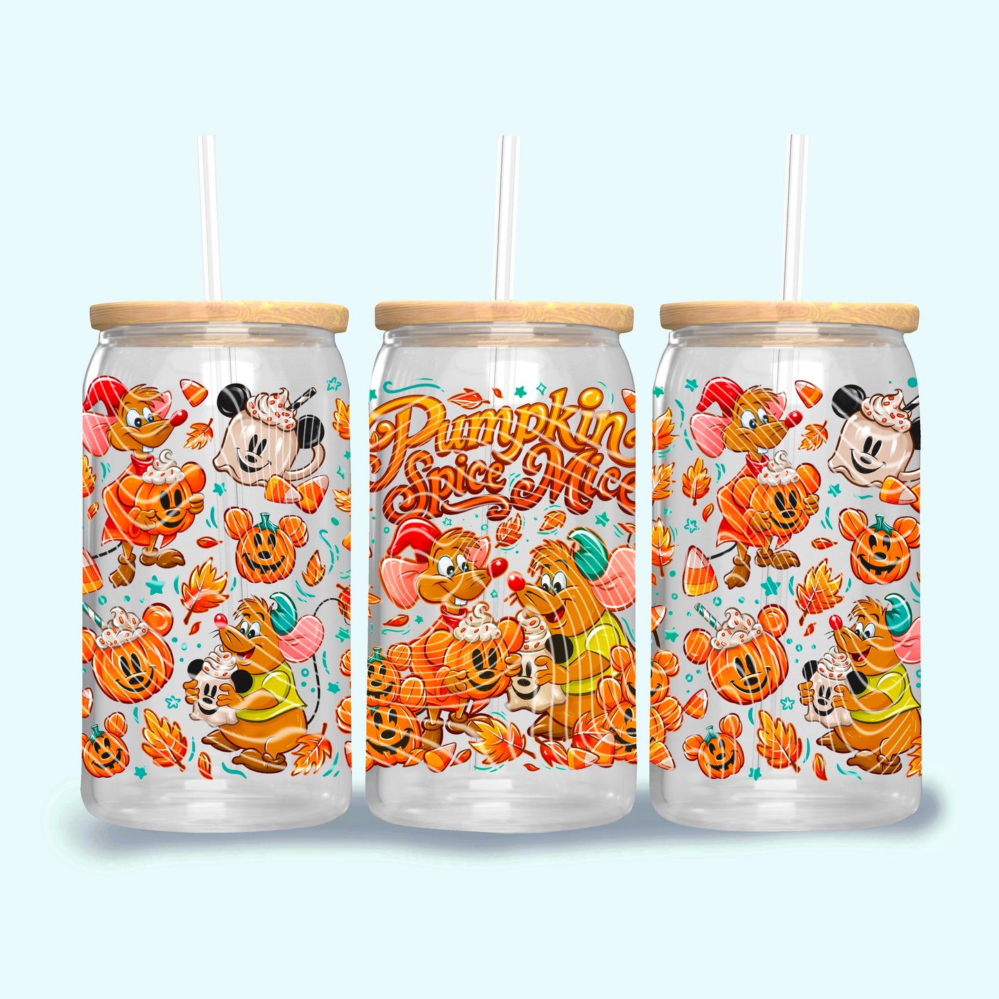 Pumpkin Spice Mice UV DTF Libbey Transfer | Trendy Fall Libbey Wrap | Ready to Transfer | High Quality | Waterproof UV Transfer