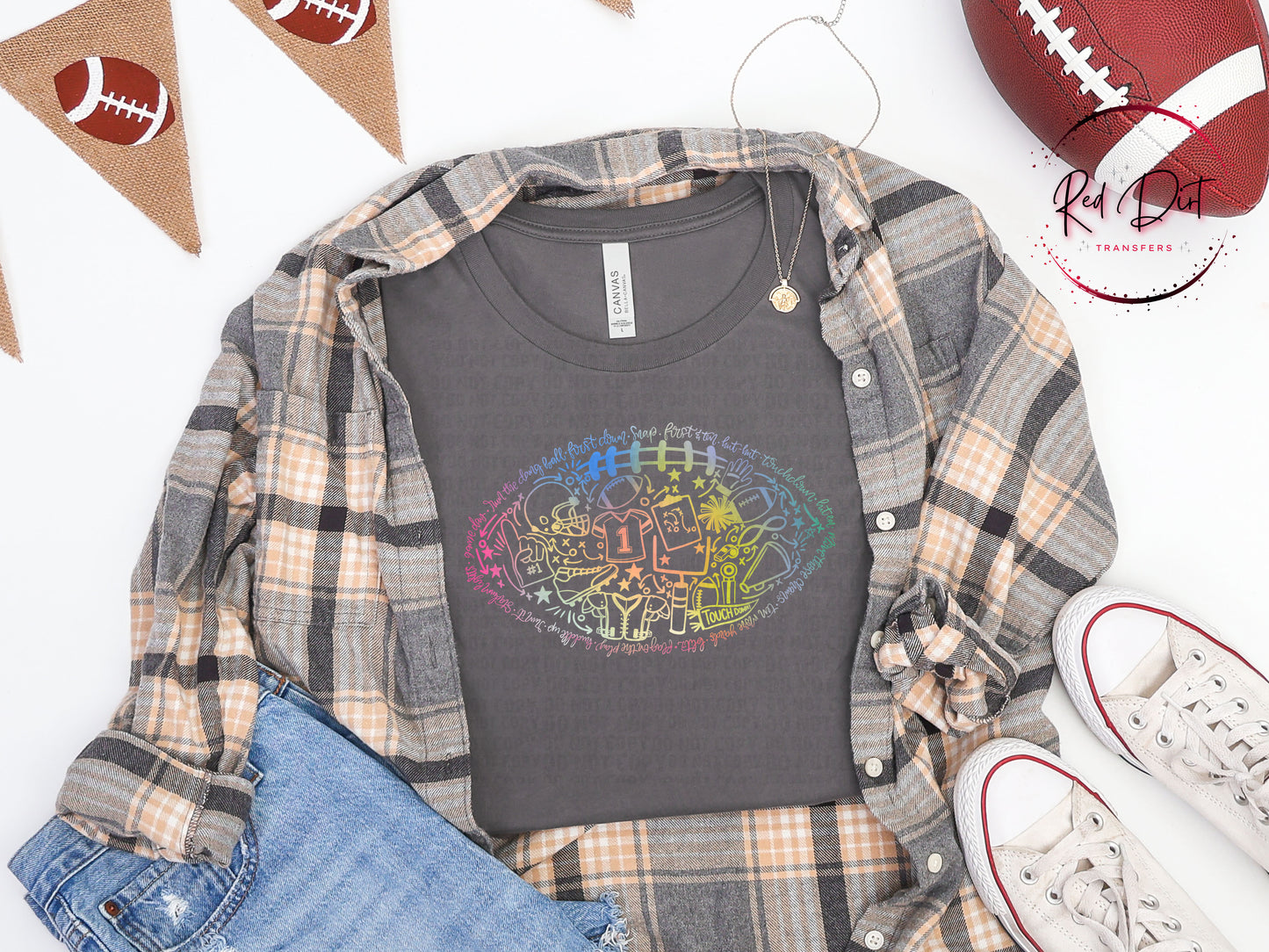 Rainbow Football Doodle DTF Transfer | Football Mom Transfer | Football Shirt Transfer | Ready To Press Heat Transfer