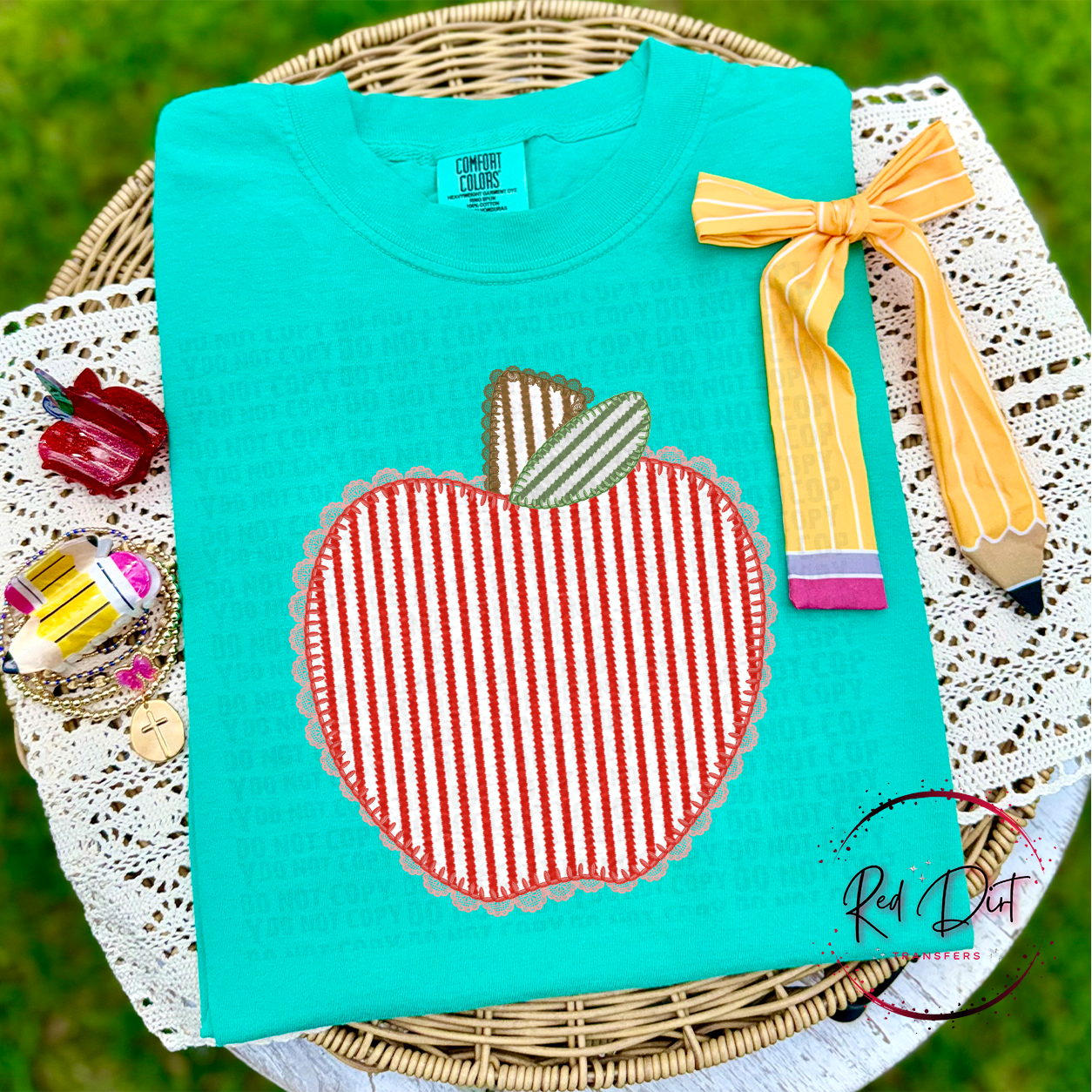 Red Stripe Apple DTF Transfer, Teacher Apple Heat Transfer, Back To School DTF Transfer, Apple Shirt Transfer, Teacher Graphic Transfer
