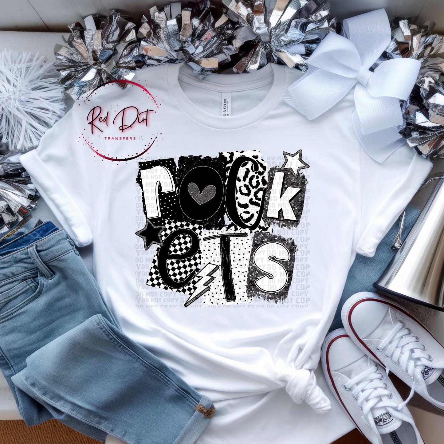 Rockets BW Collage Mascot T-Shirt | Trendy School Spirit Shirt | Fast Shipping | Super Soft Shirts for Men/Women/Kid's