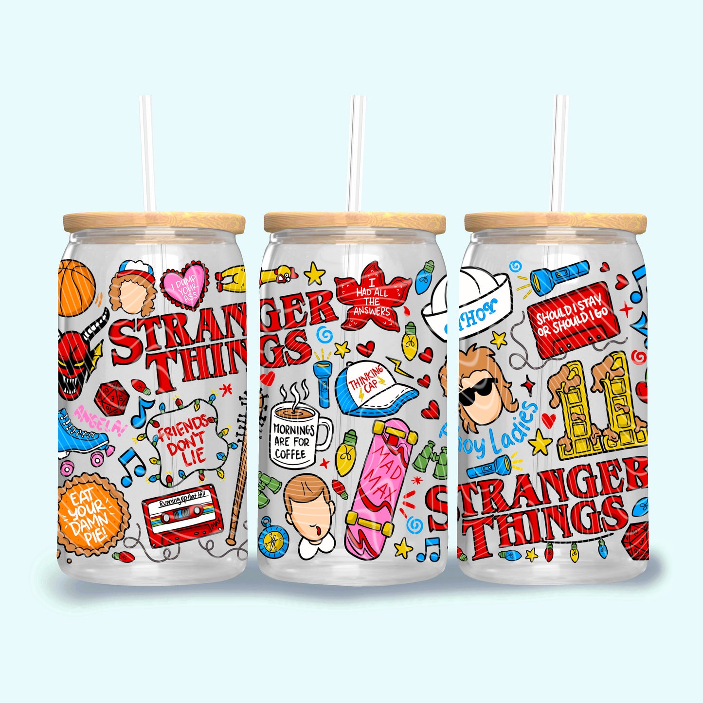 ST Doodle Collage UV DTF Libbey Transfer | Trendy Movie Libbey Wrap | Ready to Transfer | High Quality | Waterproof UV Transfer