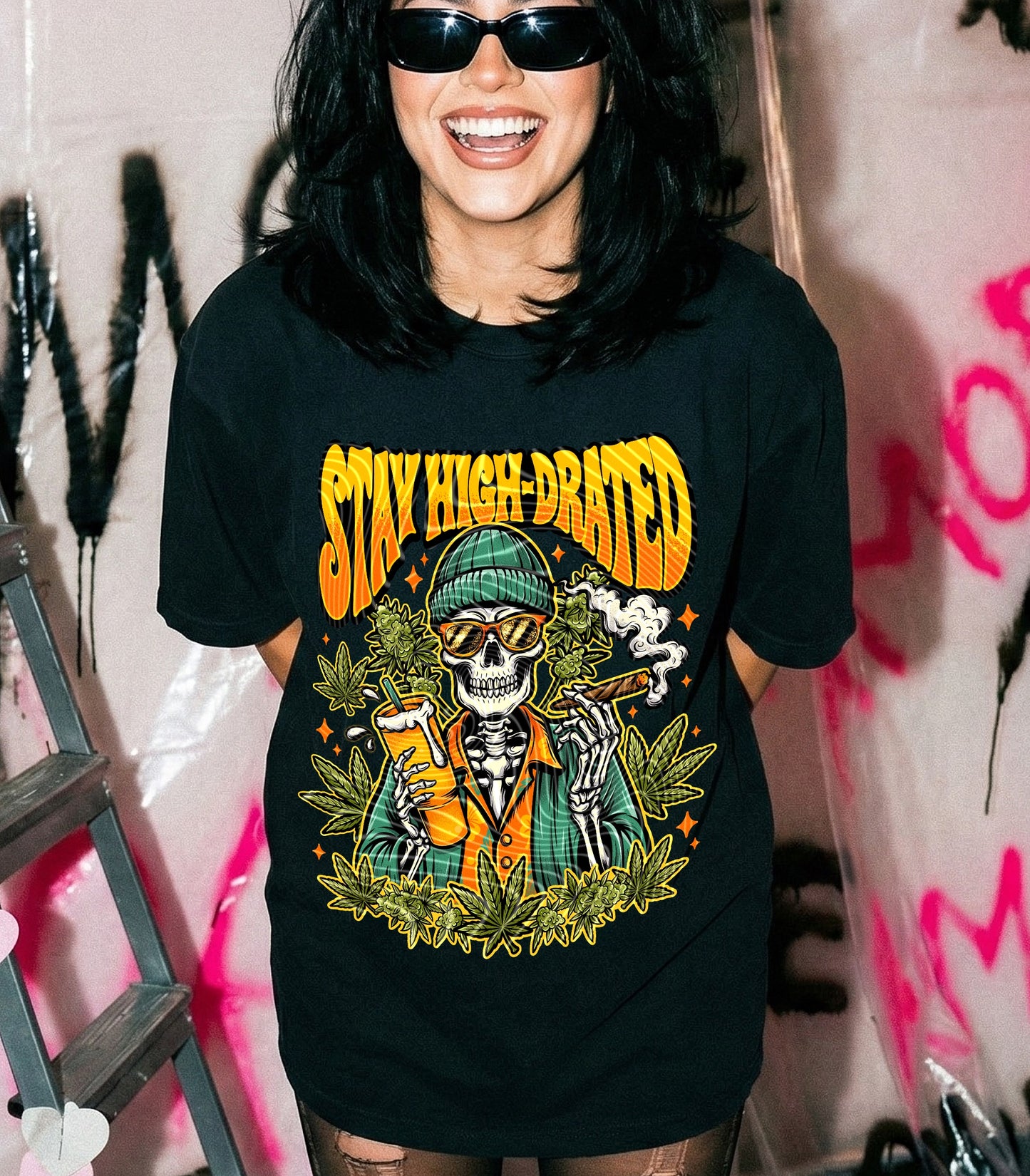 Stay Highdrated DTF Transfer | Funny Skeleton 420 Graphic Heat Transfer | Cannabis Humor Shirt Transfer | Red Dirt Transfers