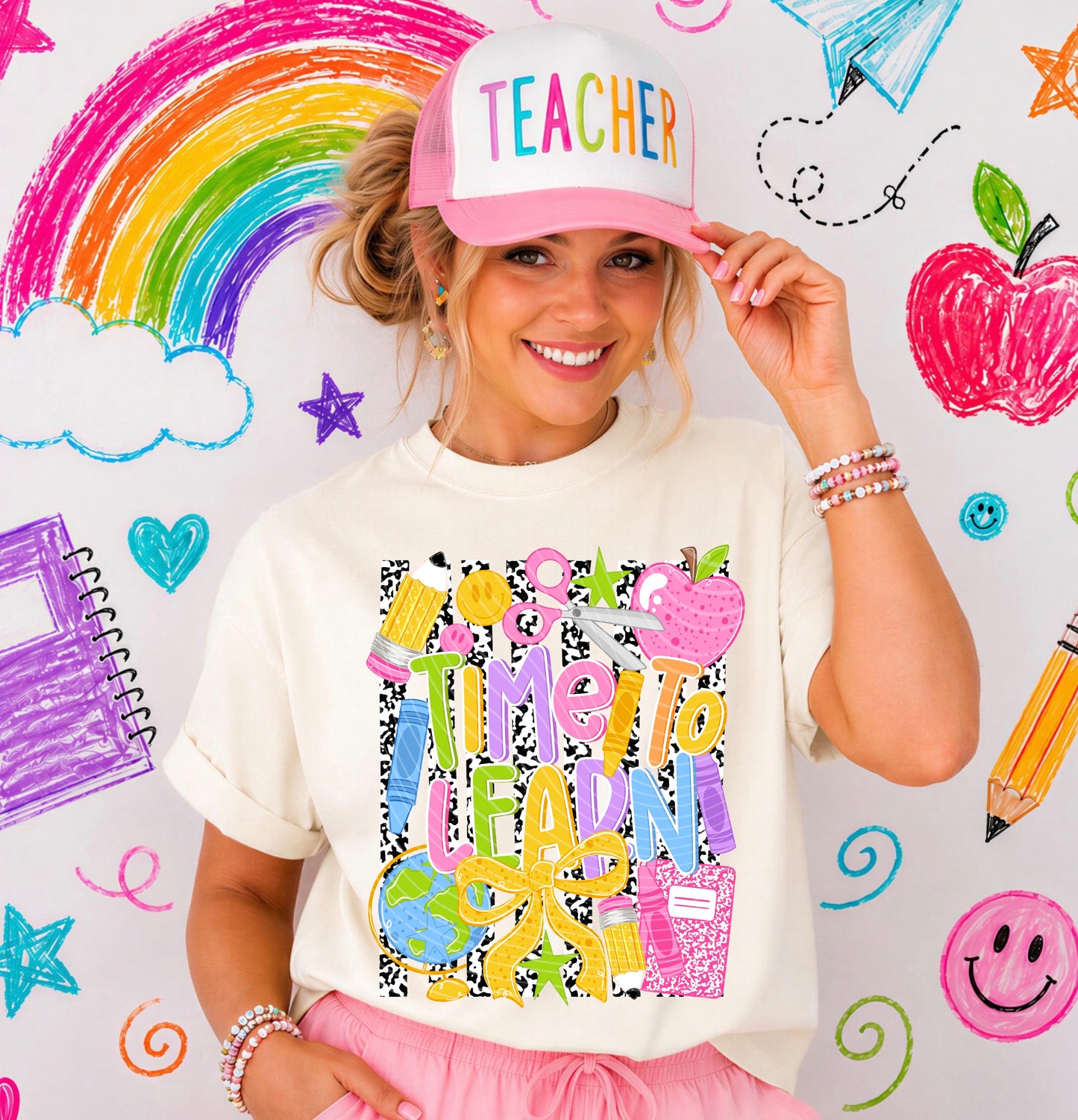 Time to Learn DTF Transfer | Colorful Teacher Heat Transfer | Back to School Ready to Press | Classroom Shirt Transfer