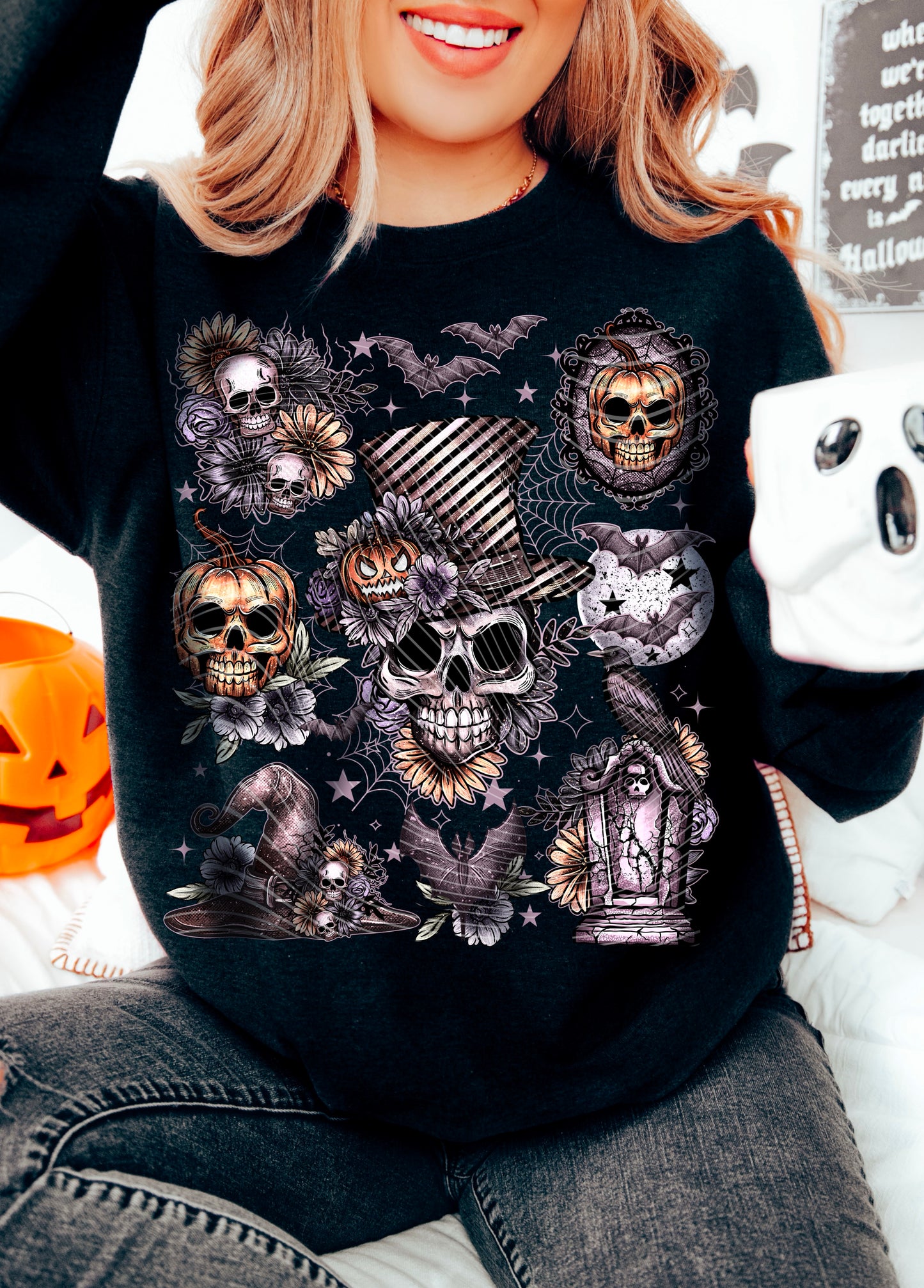 Top Hat Skull (Purple Stars) DTF Transfer | Trendy Halloween DTF Transfer | Ready to Press | High Quality DTF Transfers | Fast Shipping