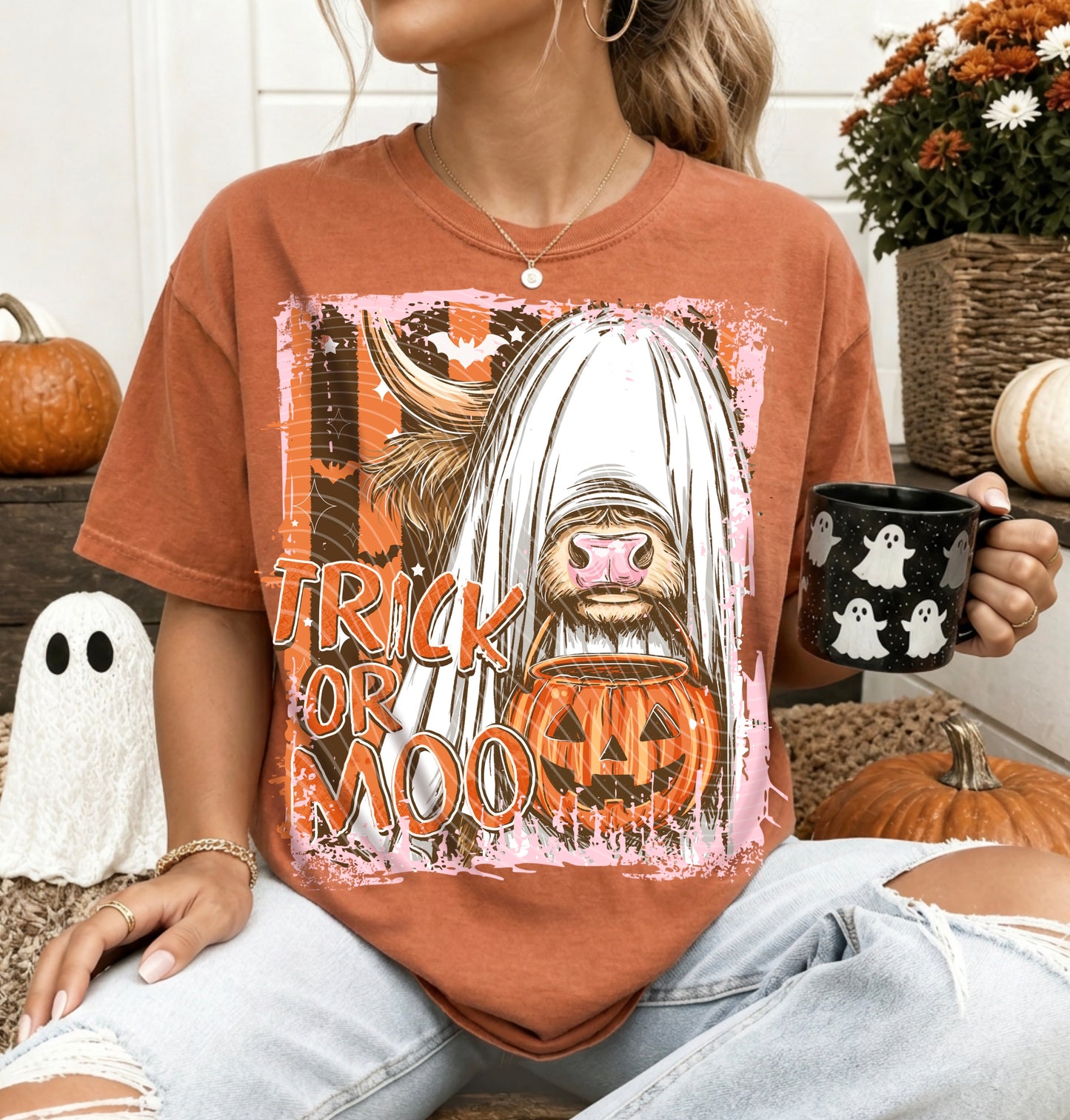 Highland Cow Halloween DTF Transfer, Boo Y'all, Trick or Moo, Halloween Cow Transfer, Fall DTF, Western Halloween Shirt