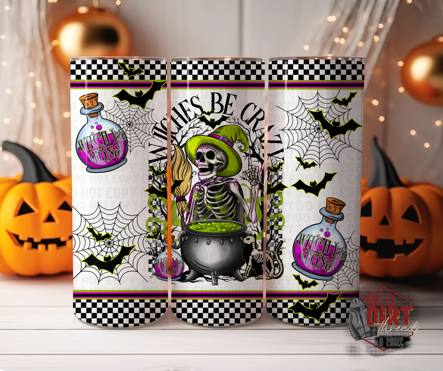 Witches Be Crazy Insulated Tumbler with Plastic Lid and Sealed Reusable Straw | Trendy Halloween Cup | Hot/Cold Tumbler