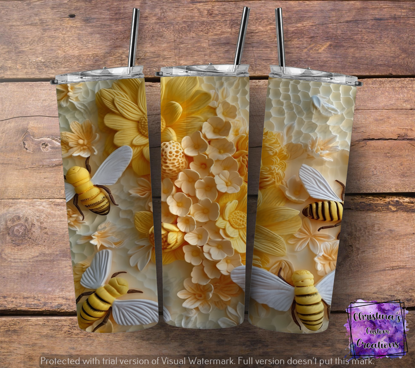 3D Honey Bee Insulated Tumbler with Plastic Lid and Sealed Reusable Straw | Trendy 3D Cup | Hot/Cold Tumbler