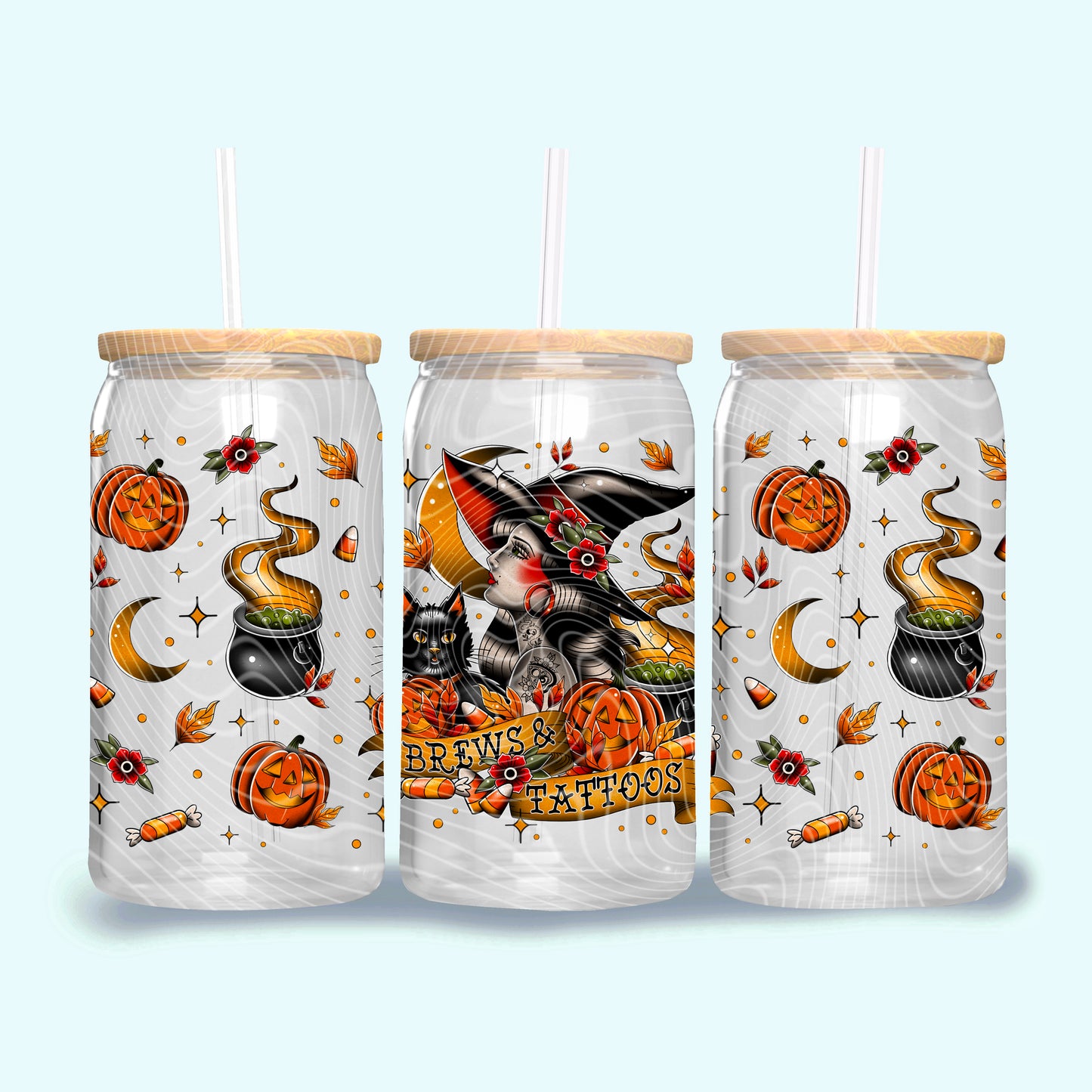 Brews and Tattoos| 16 oz Libbey Glass Can | Snow Globe Tumbler Upgrade | Fast Shipping