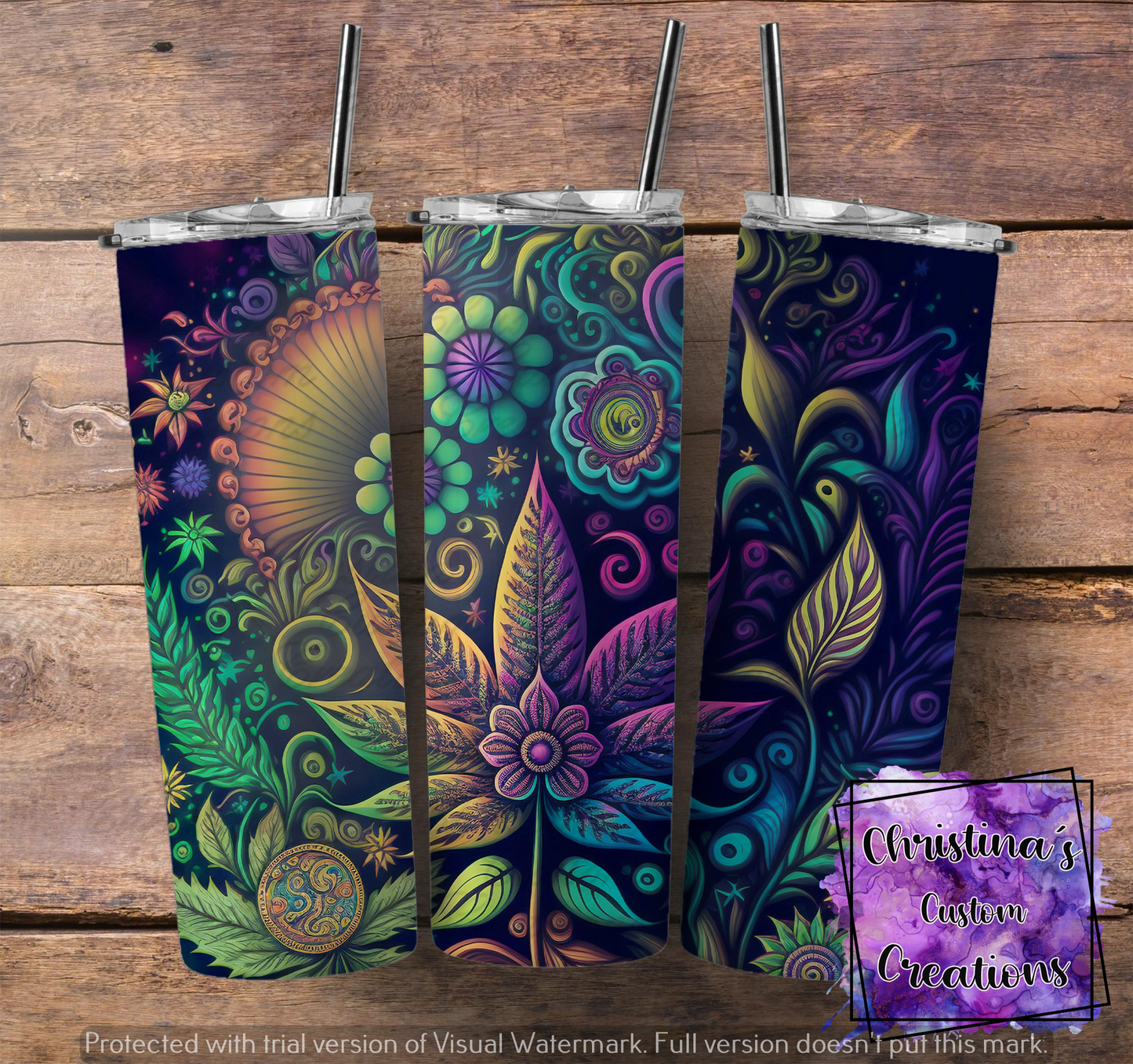 Weed Mandala Insulated Tumbler with Plastic Lid and Sealed Reusable Straw | Trendy Weed Cup | Hot/Cold Tumbler