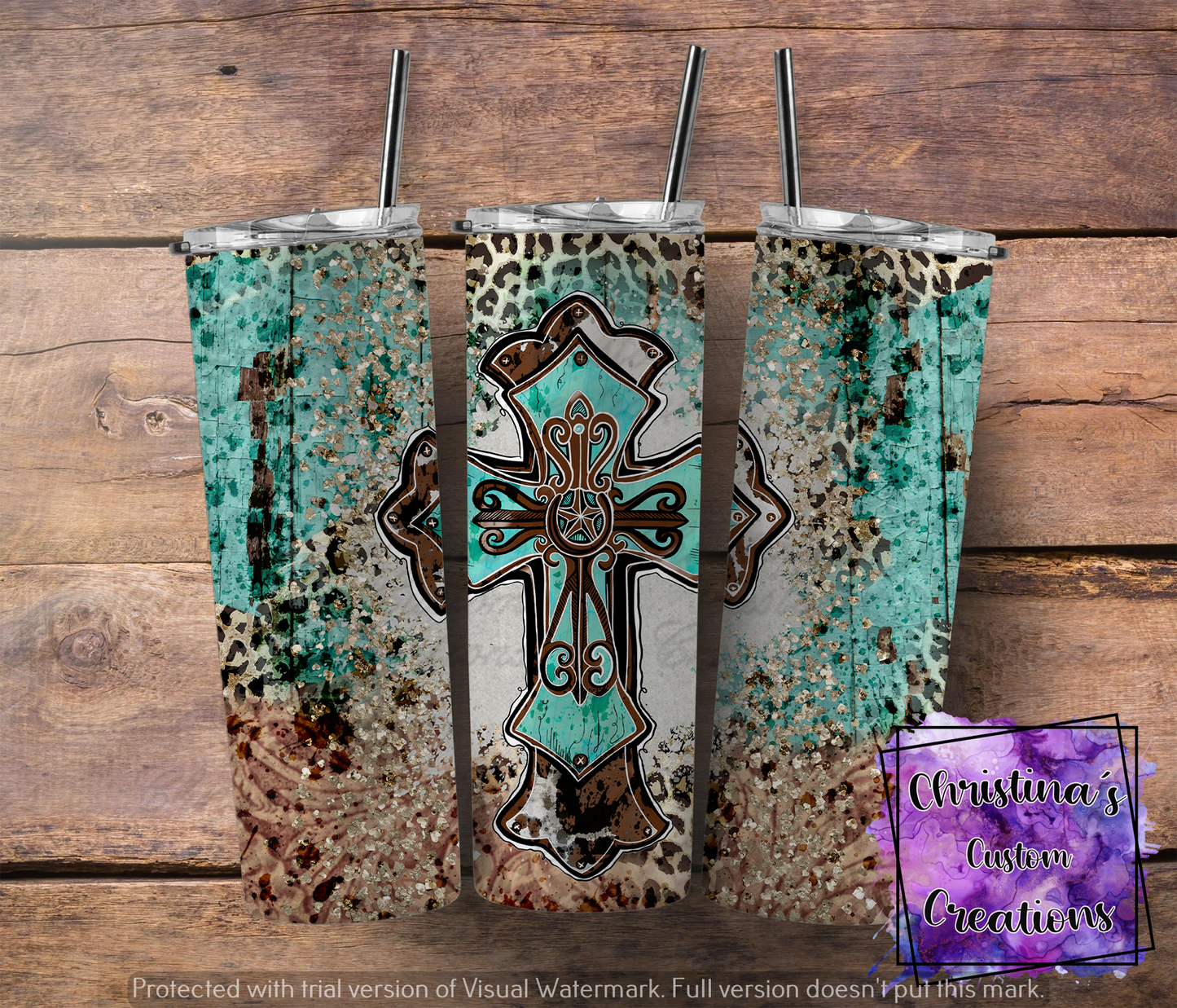 Western Cross Insulated Tumbler with Plastic Lid and Sealed Reusable Straw | Trendy Christian Cup | Hot/Cold Tumbler