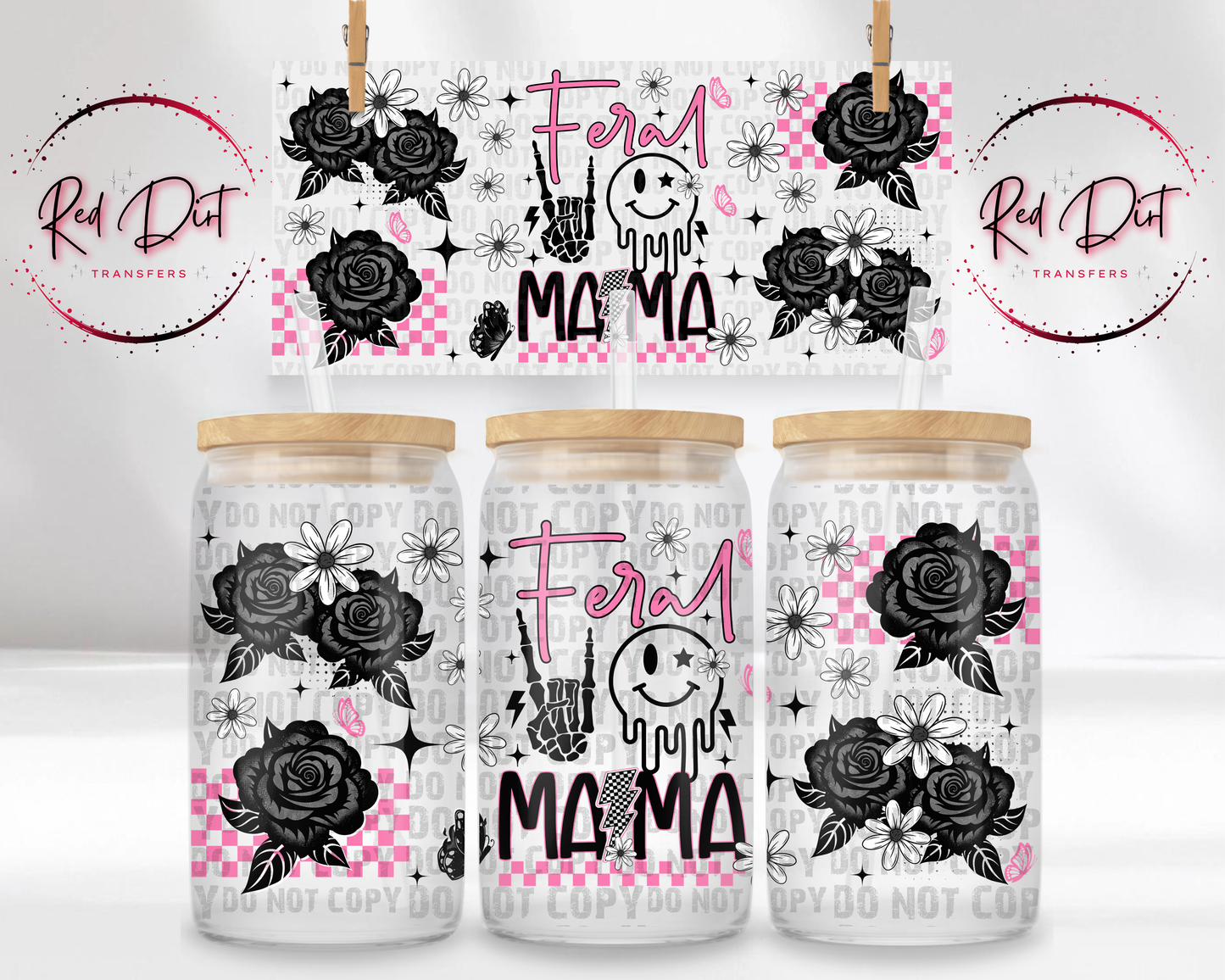 Feral Mama UV DTF Libbey Transfer | Trendy Libbey Wrap | Ready to Transfer | High Quality | Waterproof UV Transfer