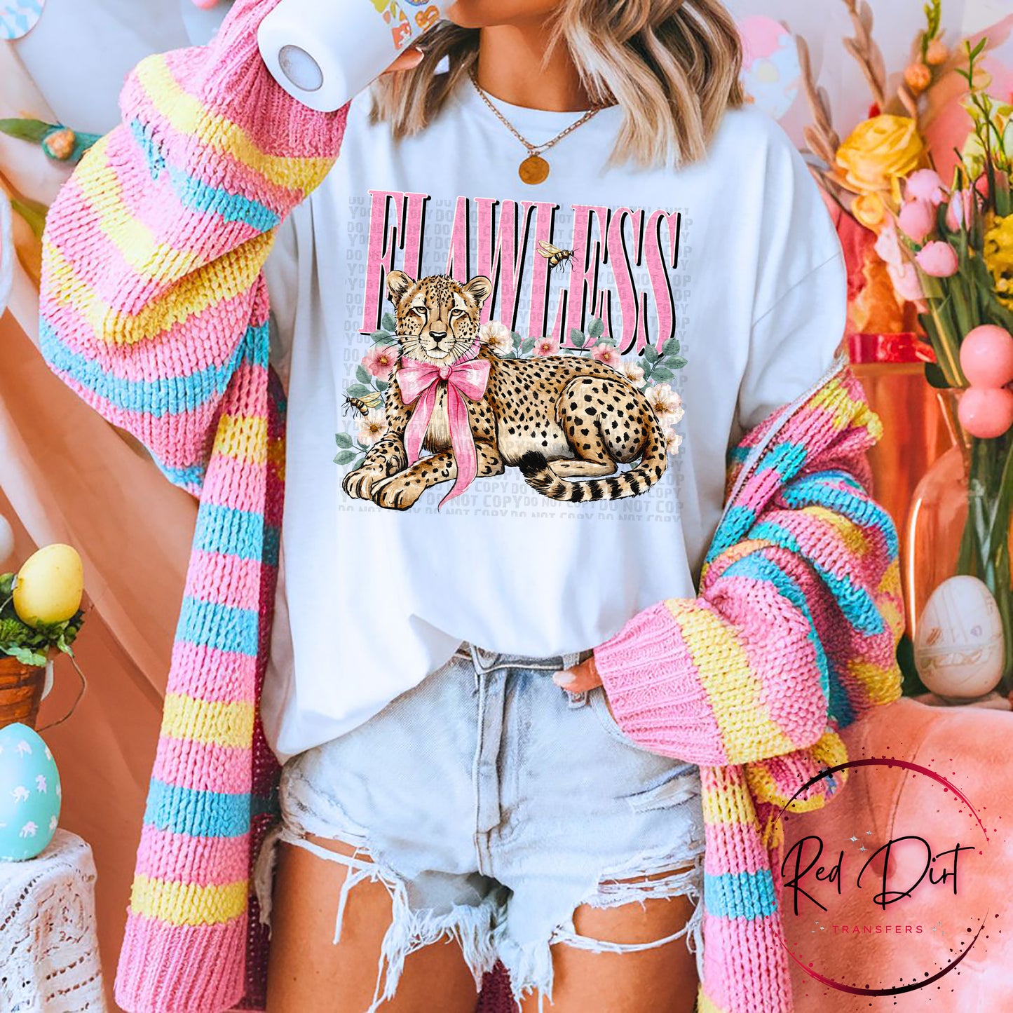 Flawless Cheetah DTF Transfer, Pink Bow Leopard Transfer, Coquette Animal Print, Trendy Graphic Tee Transfer, Ready to Press