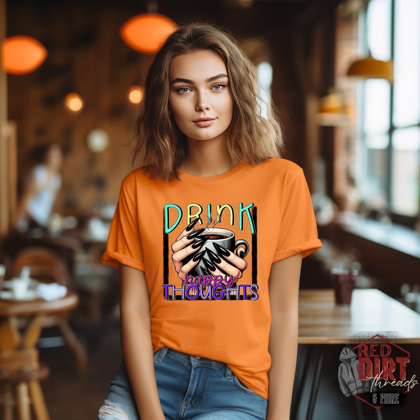 Drink Happy Thoughts DTF Transfer | Trendy DTF Transfer | Ready to Press | High Quality DTF Transfers | Fast Shipping