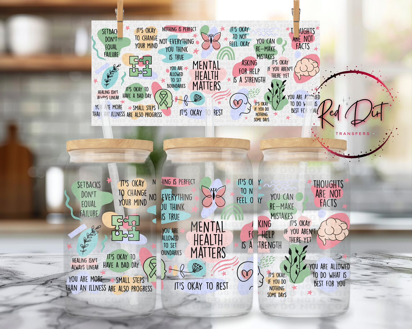 Mental Health Matters UV DTF Libbey Transfer | Trendy Uplifting Libbey Wrap | Ready to Transfer | High Quality | Waterproof UV Transfer
