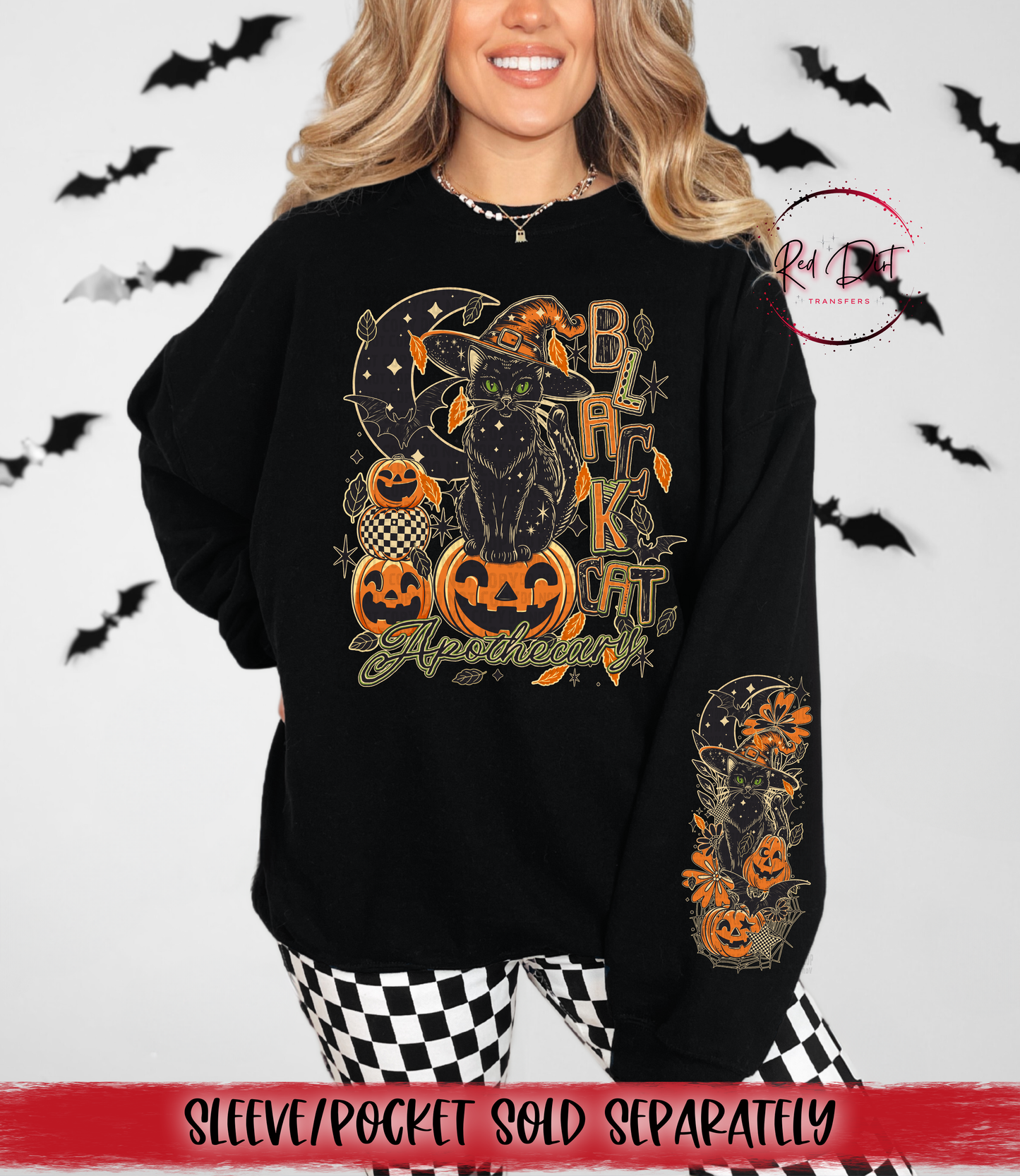 Black Cat Apothecary (Outline) DTF Transfer | Trendy Spooky DTF Transfer | High Quality Image Transfers | Ready to Press | Instant Peel