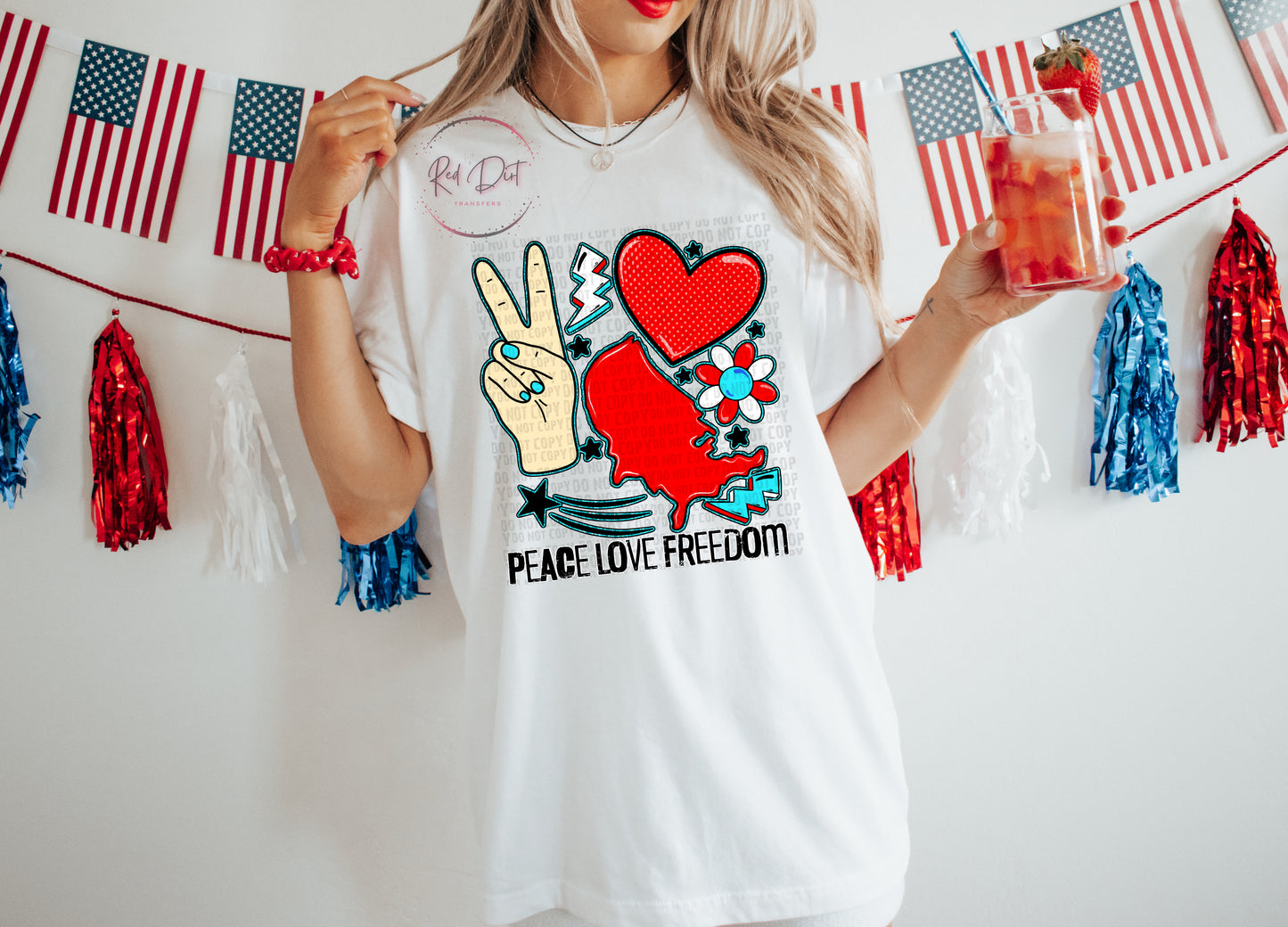 Peace Love Freedom DTF Transfer | Trendy Independence Day DTF Transfer | Ready to Press | High Quality DTF Transfers | Instant Peel