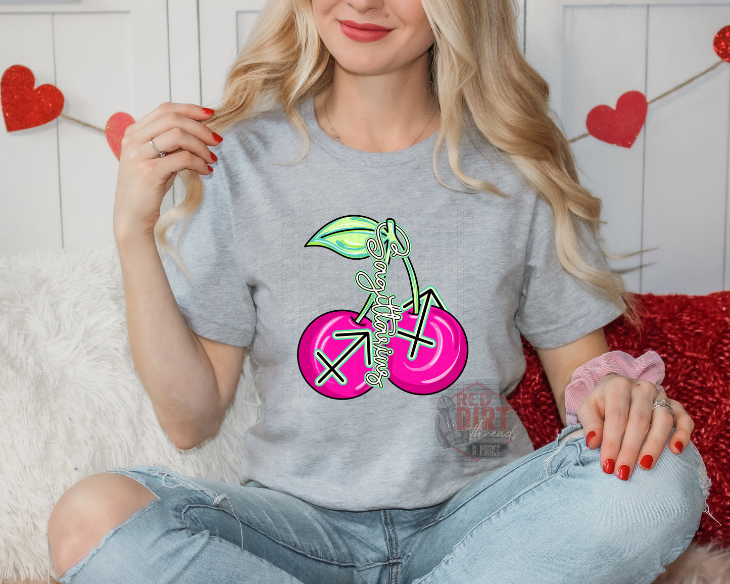 Sagittarius Pink Cherries DTF Transfer | Trendy Valentine Zodiac DTF Transfer | Ready to Press | High Quality DTF Transfers | Fast Shipping