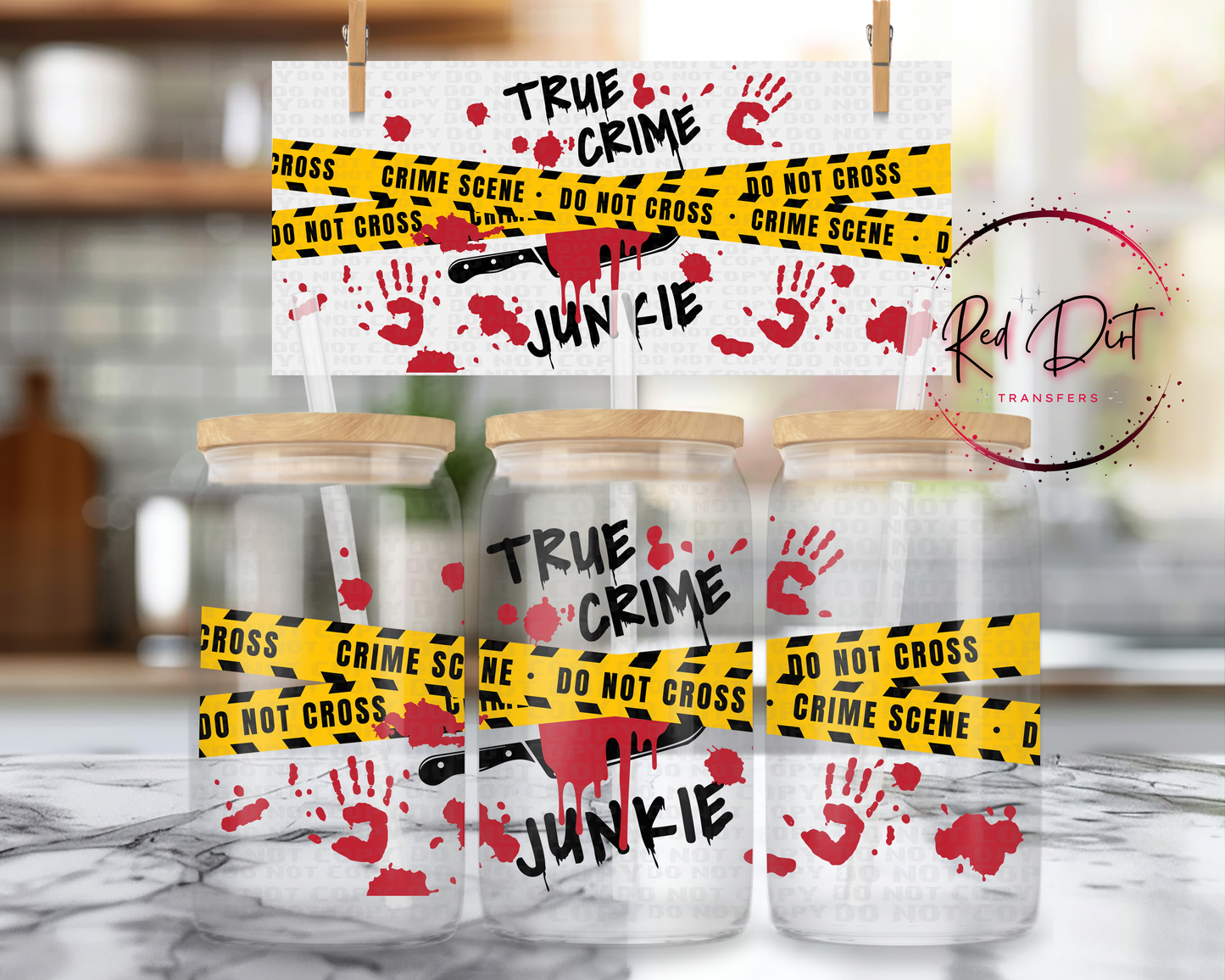 True Crime Junkie UV DTF Libbey Transfer | Trendy TV Libbey Wrap | Ready to Transfer | High Quality | Waterproof UV Transfer