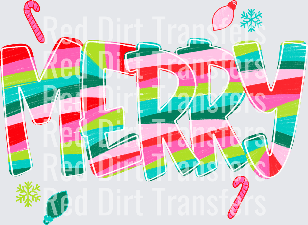 Merry Colorful Striped Letters Christmas DTF Transfer