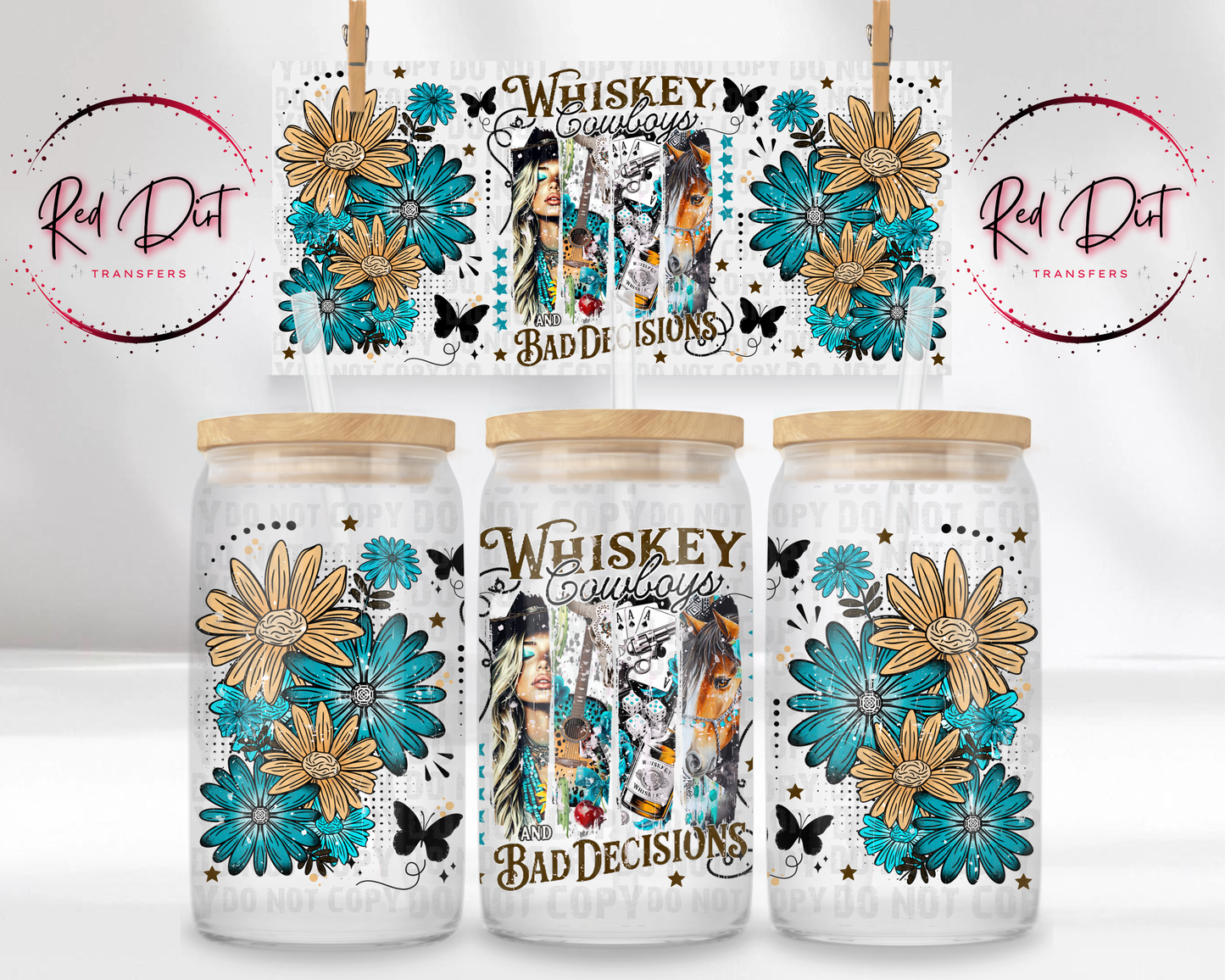Western UV DTF Libbey Transfer | Trendy Western Libbey Wrap | Ready to Transfer | High Quality | Waterproof UV Transfer