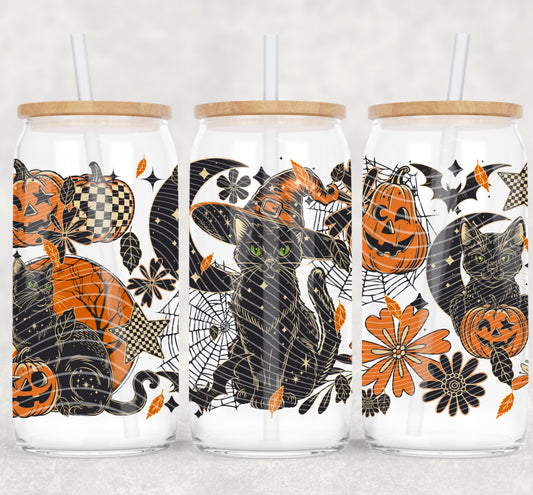 Black Cat UV DTF Libbey Transfer | Trendy Halloween Libbey Wrap | Ready to Transfer | High Quality | Waterproof UV Transfer
