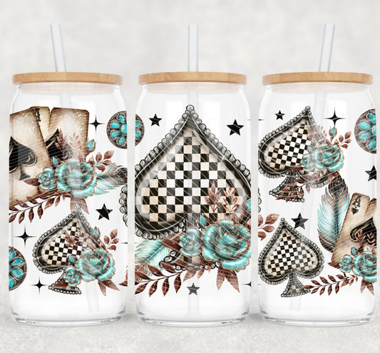 Checker Spades UV DTF Libbey Transfer | Trendy Boho Libbey Wrap | Ready to Transfer | High Quality | Waterproof UV Transfer