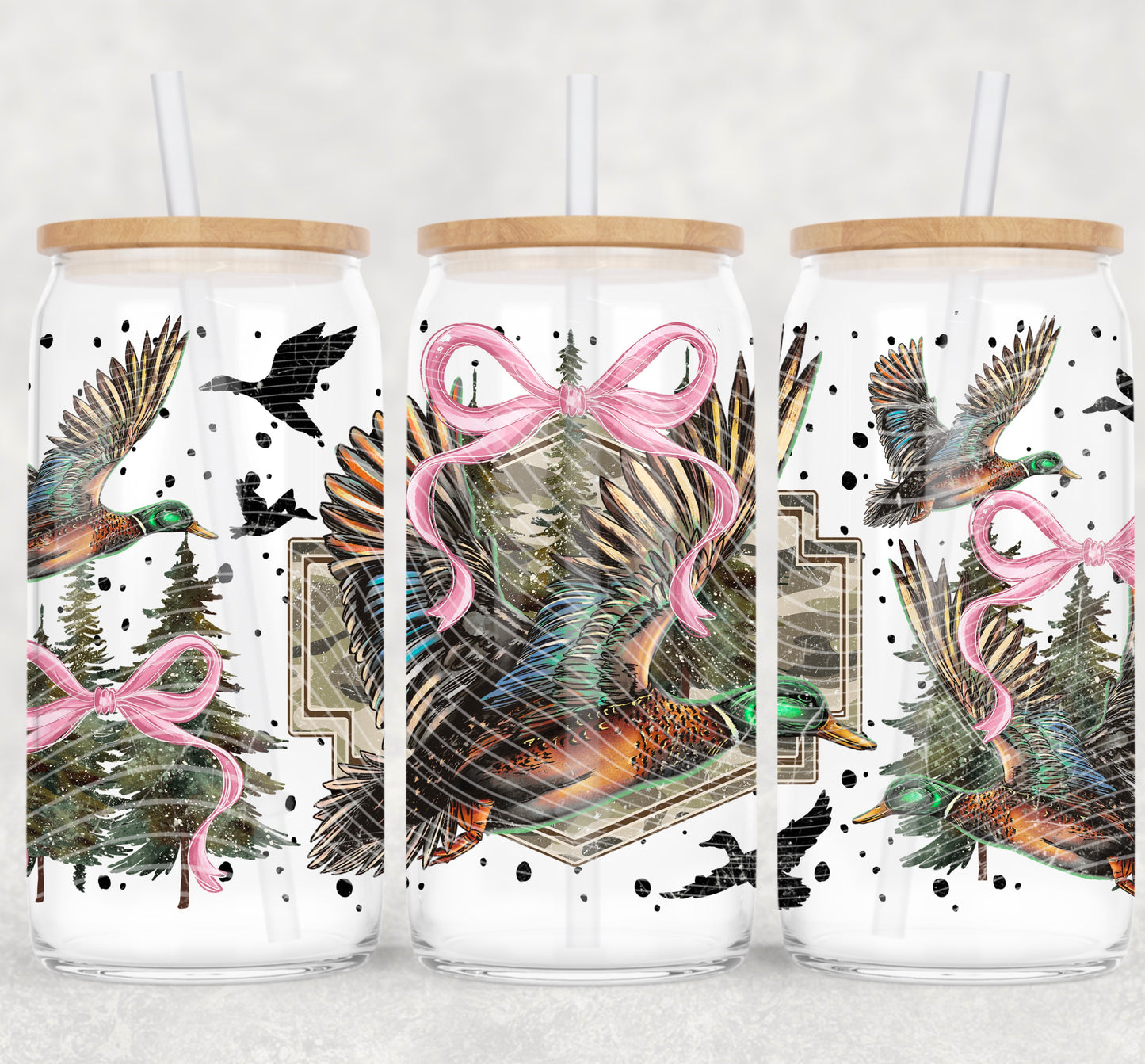 Mallard Duck (Pink Bow) UV DTF Libbey Transfer | Trendy Hunting Libbey Wrap | Ready to Transfer | High Quality | Waterproof UV Transfer