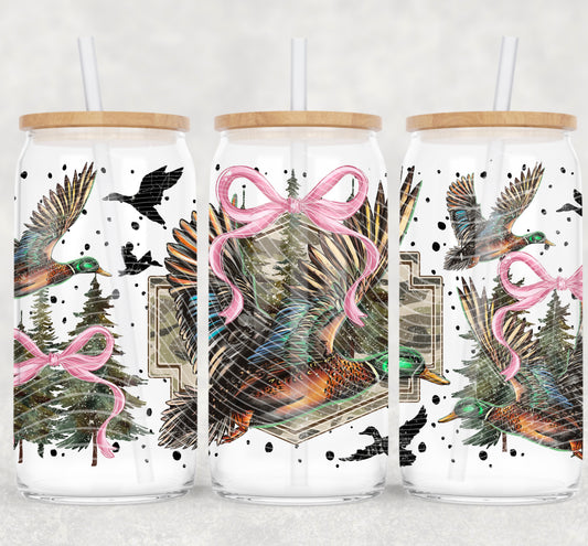 Mallard Duck (Pink Bow) UV DTF Libbey Transfer | Trendy Hunting Libbey Wrap | Ready to Transfer | High Quality | Waterproof UV Transfer