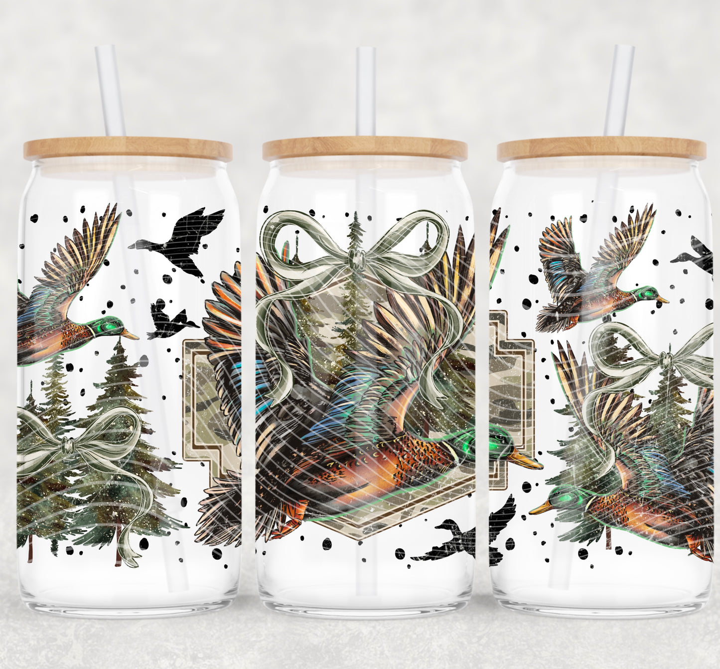 Mallard Duck (Green Bow) UV DTF Libbey Transfer | Trendy Hunting Libbey Wrap | Ready to Transfer | High Quality | Waterproof UV Transfer