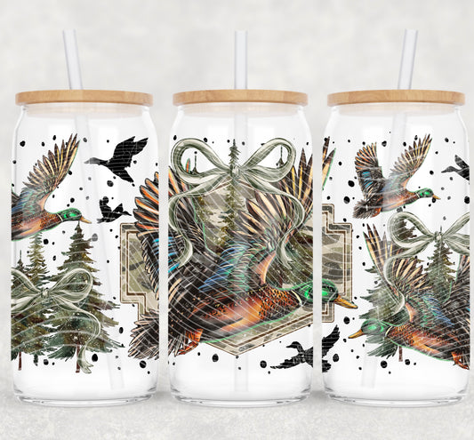 Mallard Duck (Green Bow) UV DTF Libbey Transfer | Trendy Hunting Libbey Wrap | Ready to Transfer | High Quality | Waterproof UV Transfer