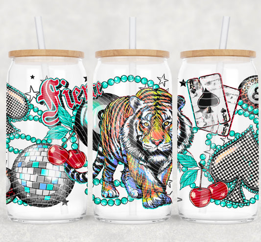 Fierce Tiger UV DTF Libbey Transfer | Trendy Boho Libbey Wrap | Ready to Transfer | High Quality | Waterproof UV Transfer