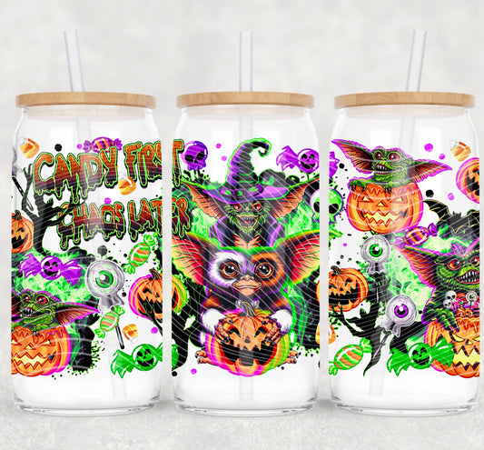 Candy First Chaos Later UV DTF Libbey Transfer | Trendy Halloween Libbey Wrap | Ready to Transfer | High Quality | Waterproof UV Transfer