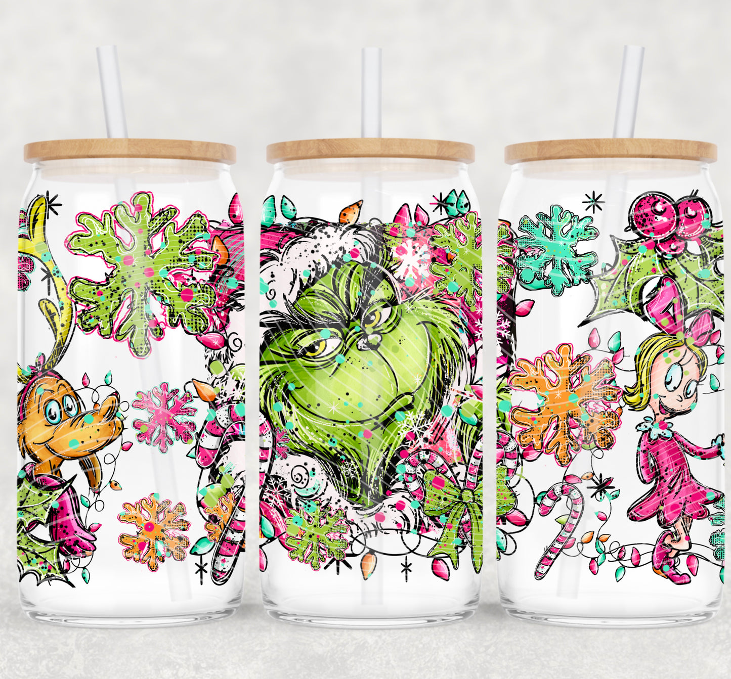 Mr. Green Doodle UV DTF Libbey Transfer | Trendy Christmas Libbey Wrap | Ready to Transfer | High Quality | Waterproof UV Transfer