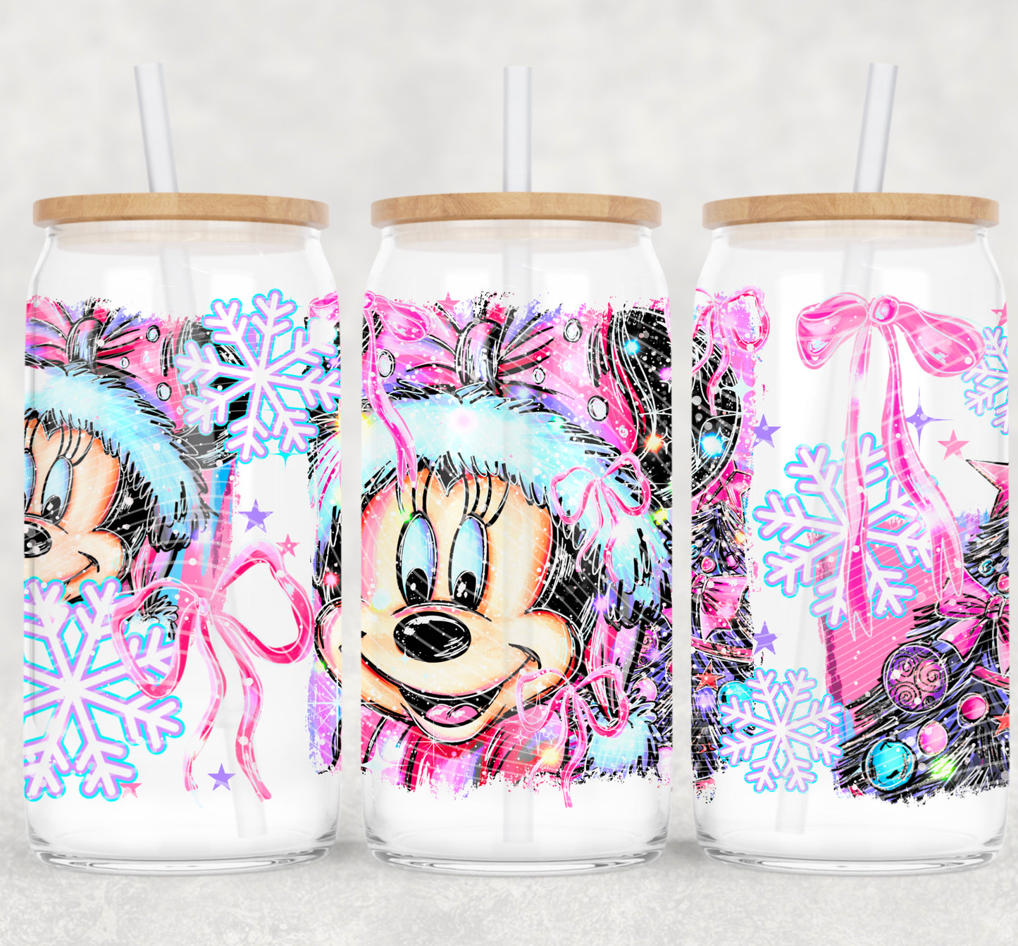 Christmas Girl Mouse UV DTF Libbey Transfer | Trendy Christmas Libbey Wrap | Ready to Transfer | High Quality | Waterproof UV Transfer