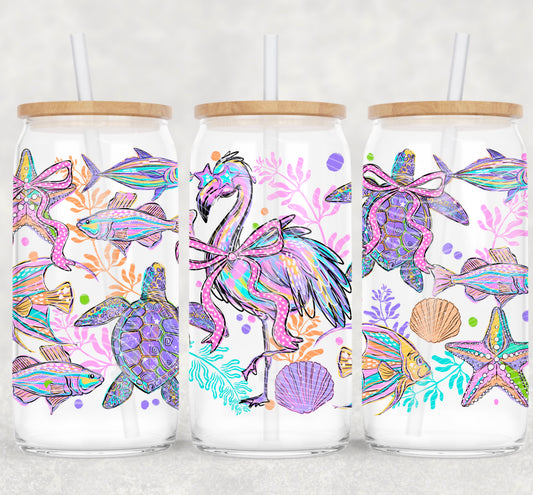 Sea Creatures UV DTF Libbey Wrap 16oz Glass Can, Sea Life Cup Wrap, Beach Tumbler Wrap, Coastal UV DTF Transfer