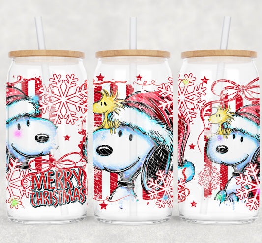 Christmas Dog UV DTF Libbey Transfer | Trendy Christmas Libbey Wrap | Ready to Transfer | High Quality | Waterproof UV Transfer