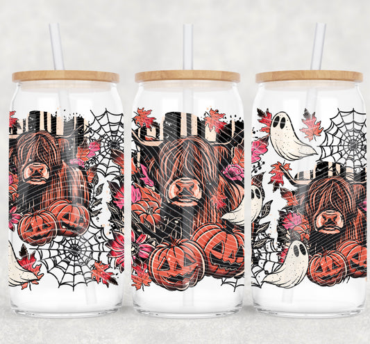 Spooky Cow UV DTF Libbey Transfer | Trendy Halloween Libbey Wrap | Ready to Transfer | High Quality | Waterproof UV Transfer