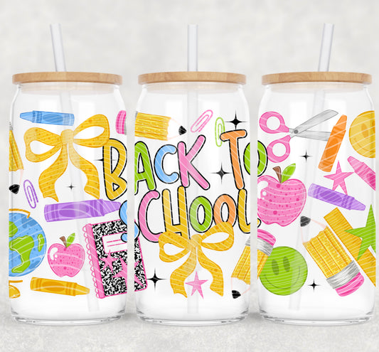 Back to School UV DTF Libbey Wrap | 16 oz Glass Can Wrap | School Supplies Cup Decal | Teacher UV DTF Transfer