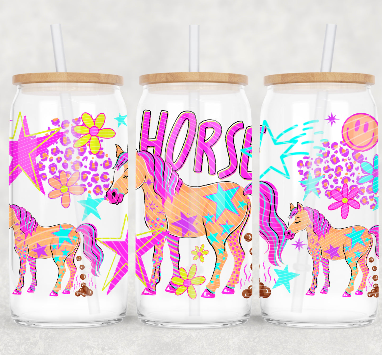 Horse UV DTF Wrap | 16oz Libbey Cup Wrap | Retro Horse Glass Can Transfer | Cute UV DTF Decal