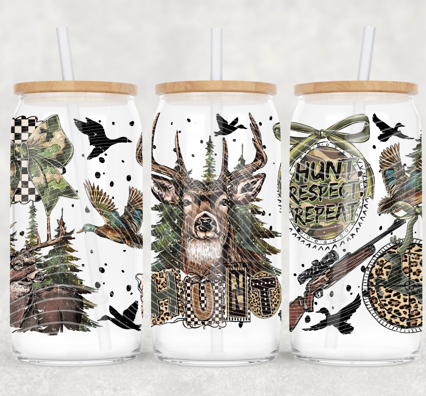 Hunt Respect Repeat UV DTF Libbey Transfer | Trendy Hunting Libbey Wrap | Ready to Transfer | High Quality | Waterproof UV Transfer