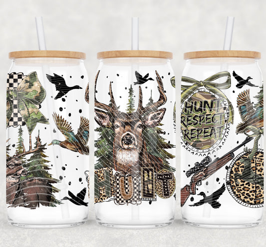 Hunt Respect Repeat UV DTF Libbey Transfer | Trendy Hunting Libbey Wrap | Ready to Transfer | High Quality | Waterproof UV Transfer