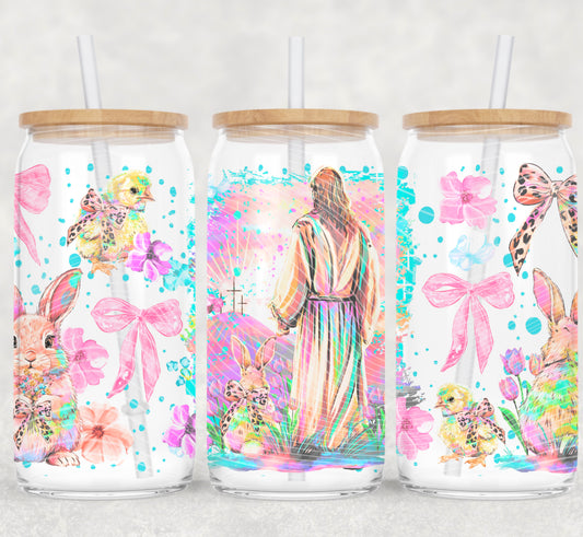 Christian Easter UV DTF Wrap, Jesus Easter Bunny Cup Wrap, Faith Easter Glass Can Wrap, 16oz Libbey UV DTF Transfer