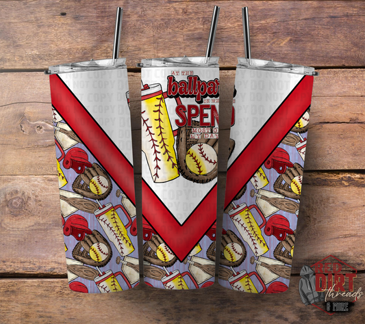 At The Ballpark is Where I Spend Most of my Days Insulated Tumbler with Plastic Lid and Sealed Reusable Straw | Sports Cup | Hot/Cold Tumbler
