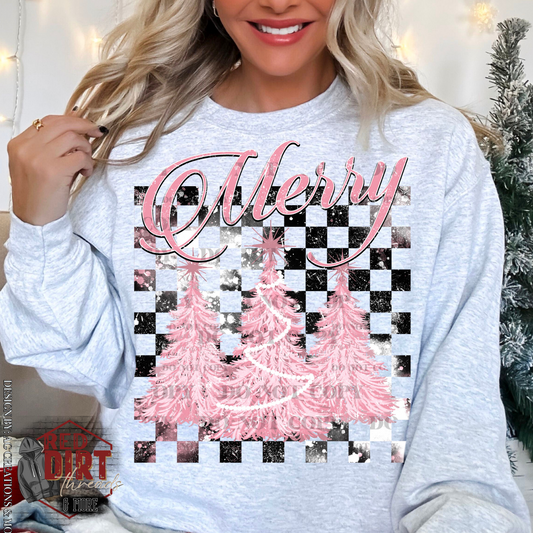 Merry Pink Christmas Tree DTF Transfer | Christmas DTF Transfer | Ready to Press | High Quality DTF Transfers | Fast Shipping