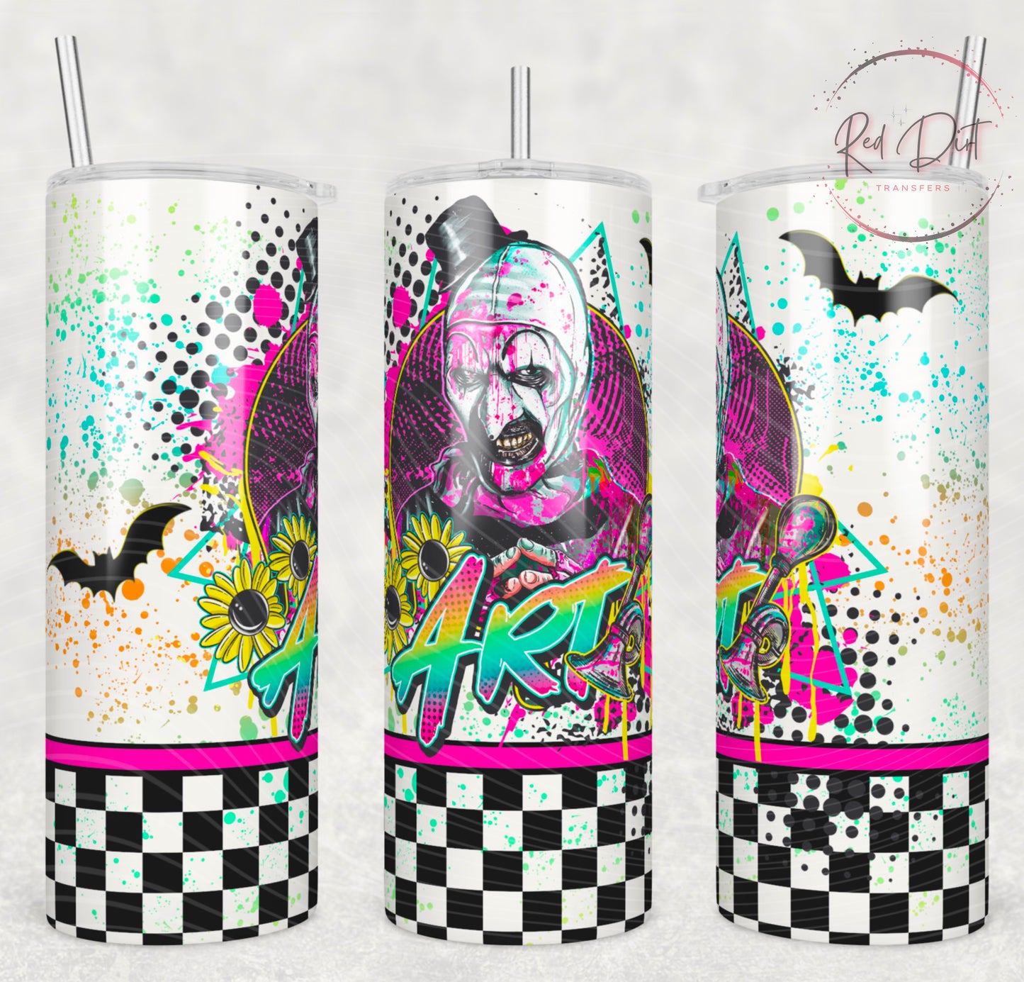 Art Insulated Tumbler with Plastic Lid and Sealed Reusable Straw | Trendy Horror Characters Cup | Hot/Cold Tumbler