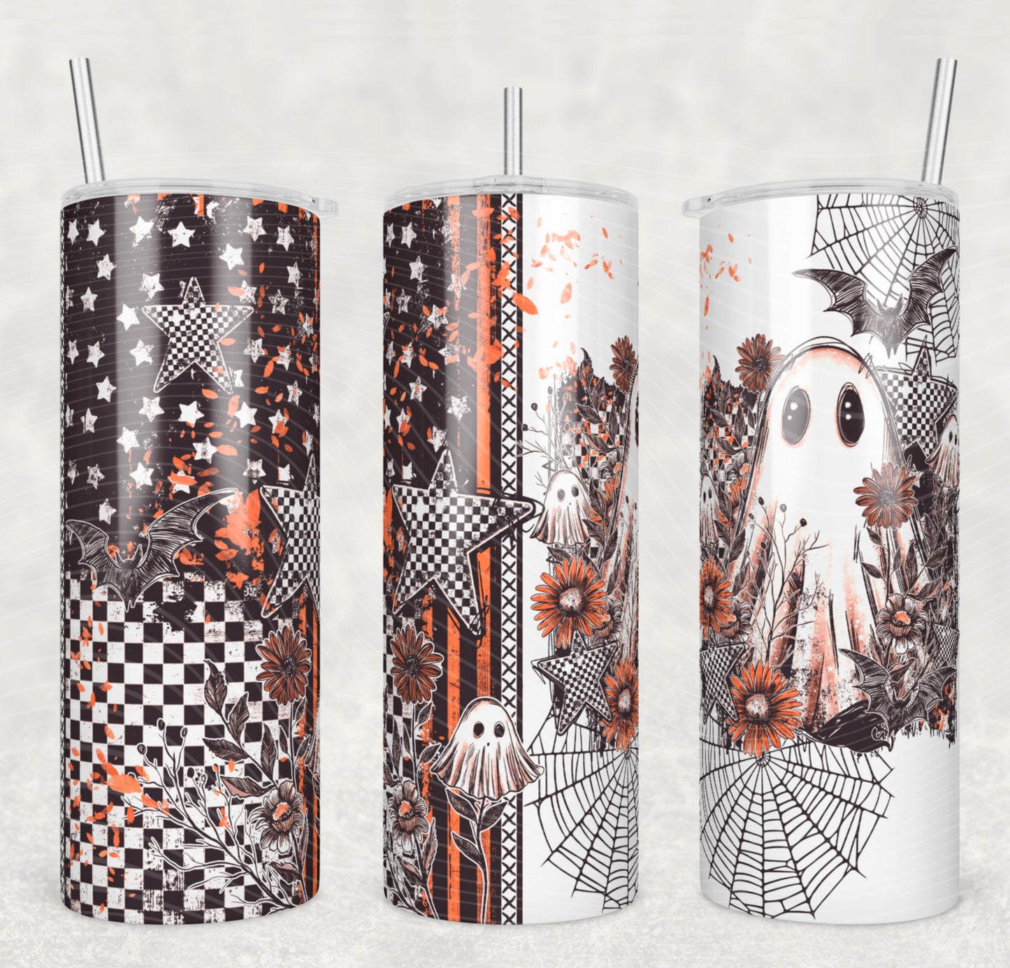 Boo Boo Floral (no words) Insulated Tumbler with Plastic Lid and Sealed Reusable Straw | Trendy Halloween Cup | Hot/Cold Tumbler
