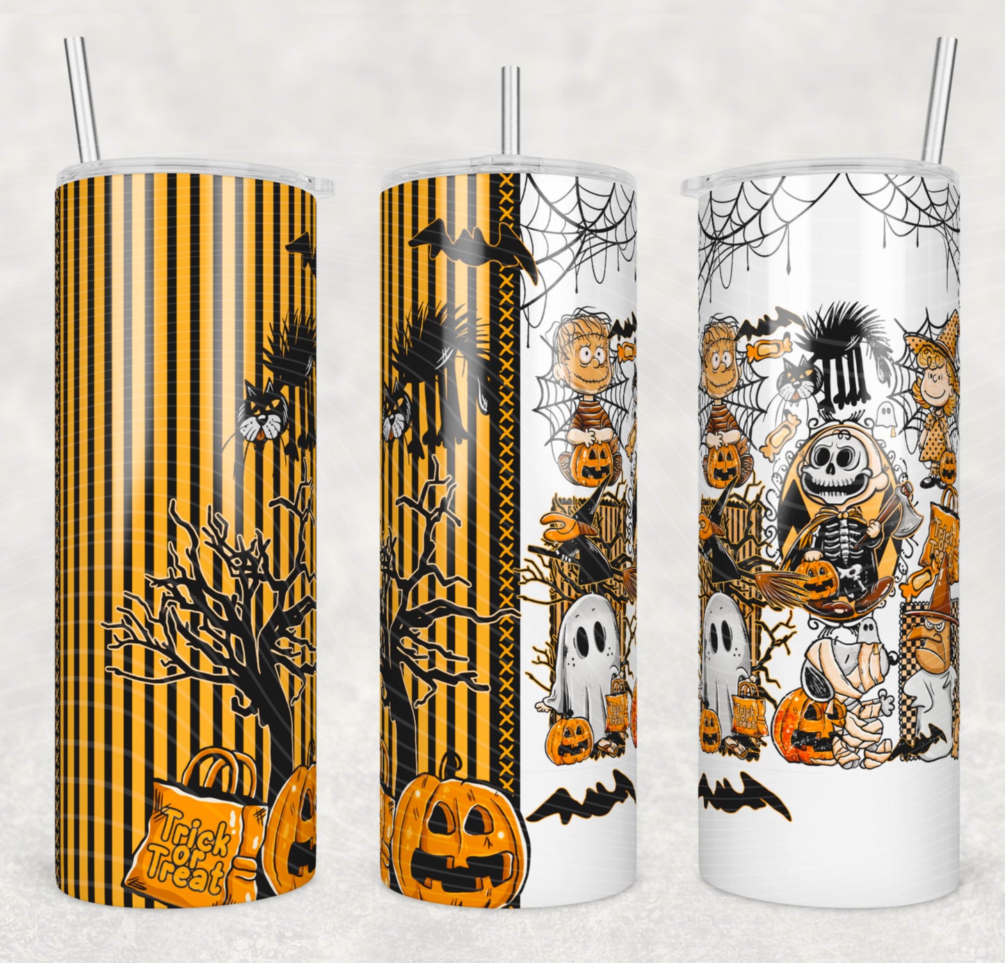 Halloween Orange Charlie Insulated Tumbler with Plastic Lid and Sealed Reusable Straw | Trendy Halloween Cup | Hot/Cold Tumbler